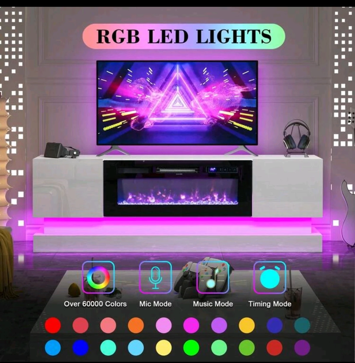 Electric Fireplace TV Stand with RGB LED Lighting - photo 4
