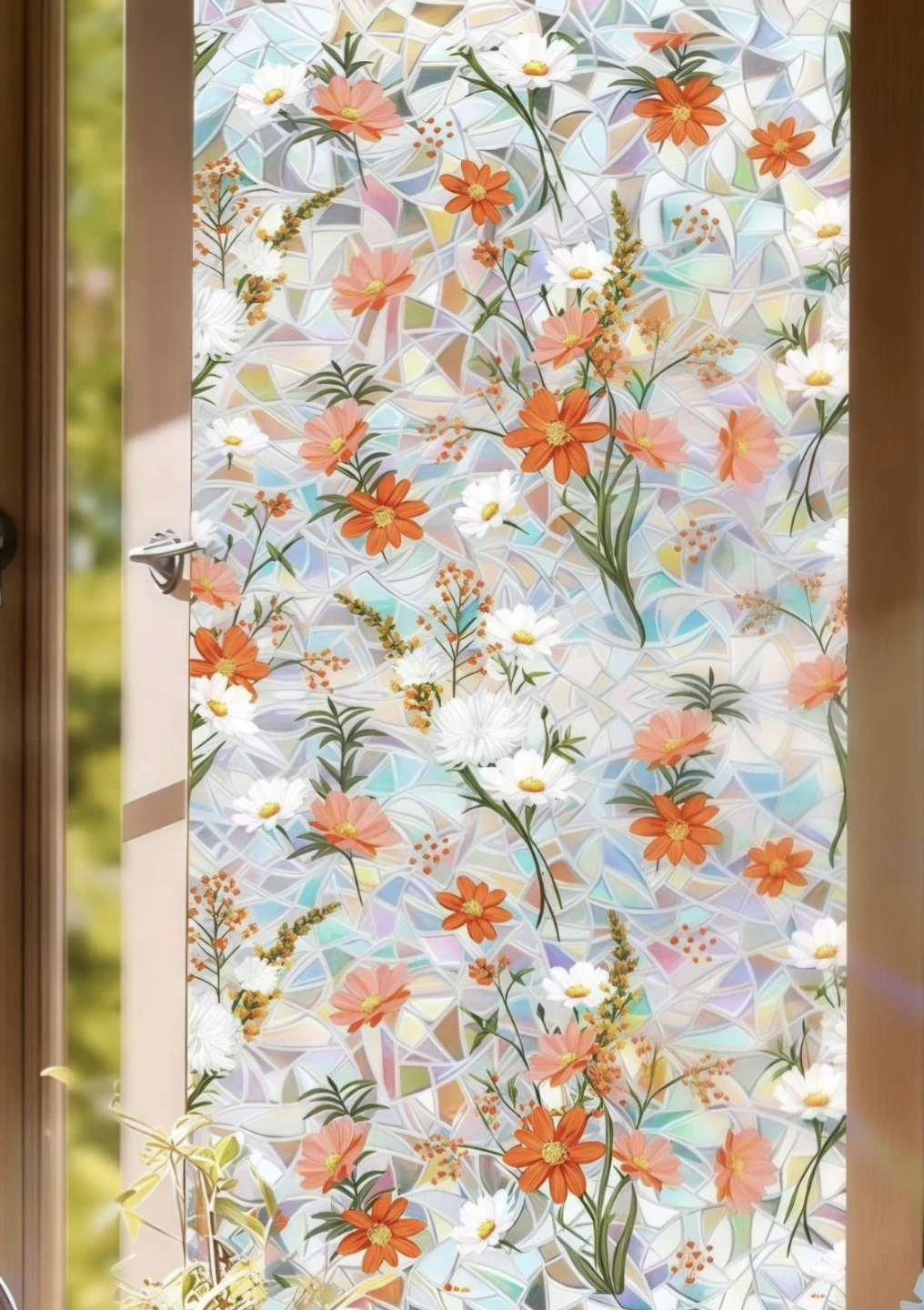 Rainbow Daisy Flowers Window Film Non-Adhesive 15.75"x40"