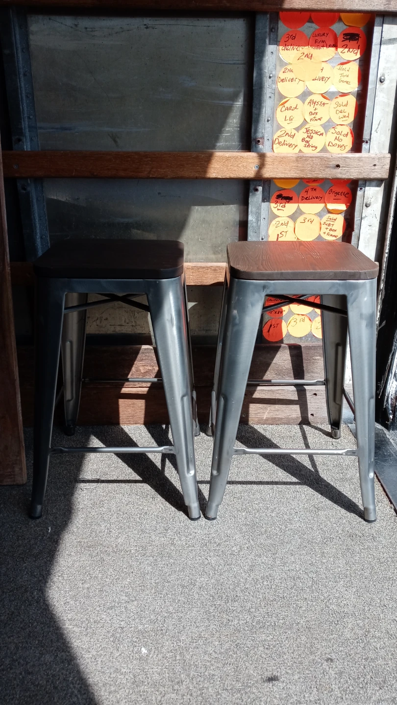 Set of 2 Industrial Metal and Wood Bar Stools - photo 4