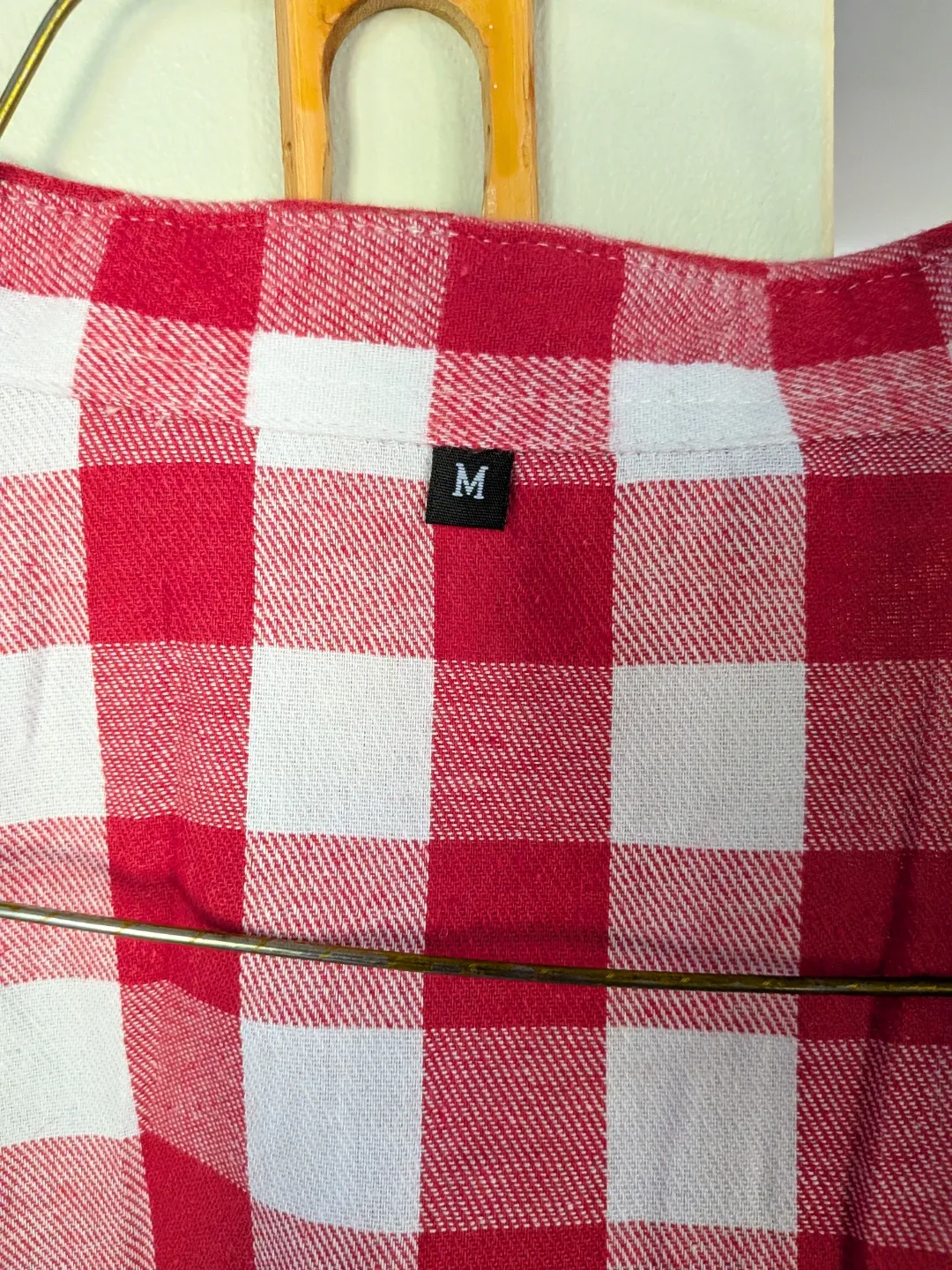 Red and white gingham button-down shirt