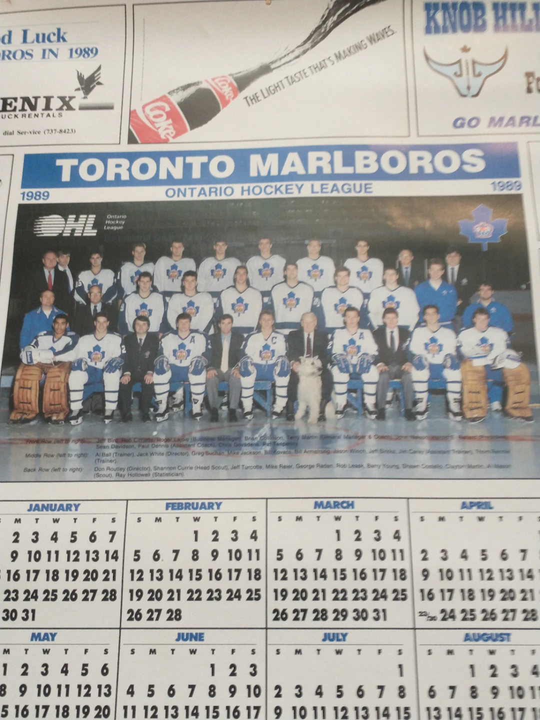 Beautiful 1989 Toronto Marlboros 18 x 25" OHL Calendar Poster
