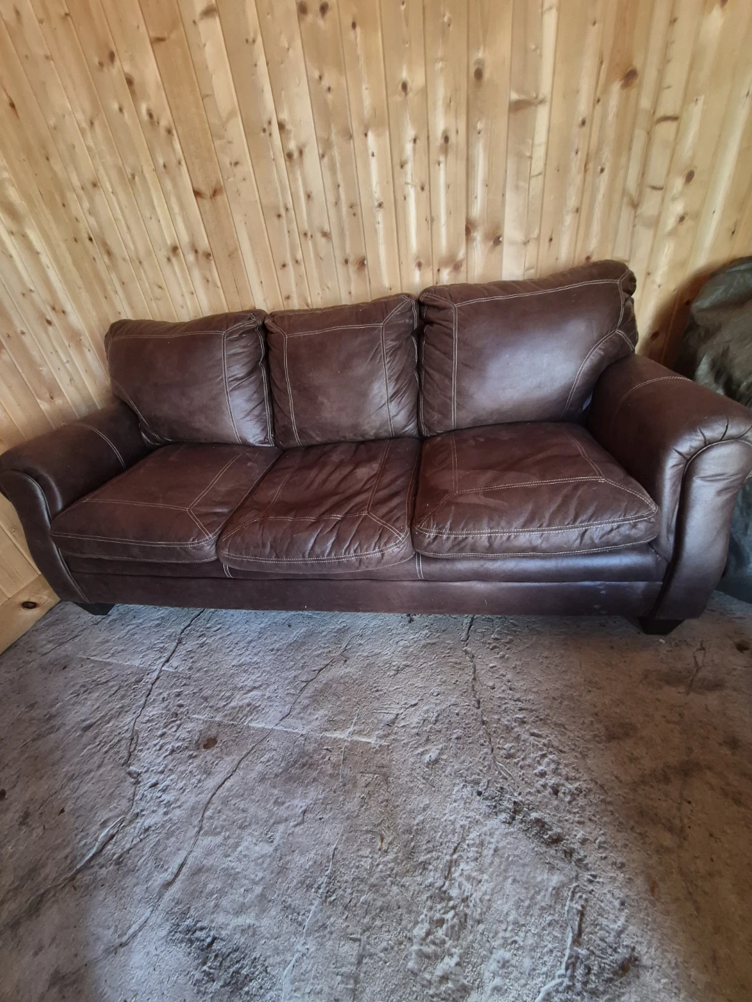 FREE Brown Leather Three-Seater Sofa