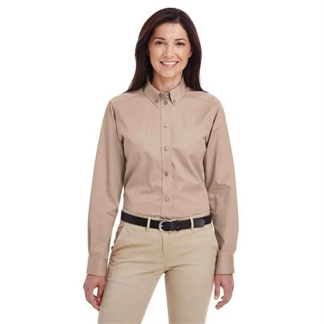 Harriton Ladies Long Sleeve Khaki Shirt size L