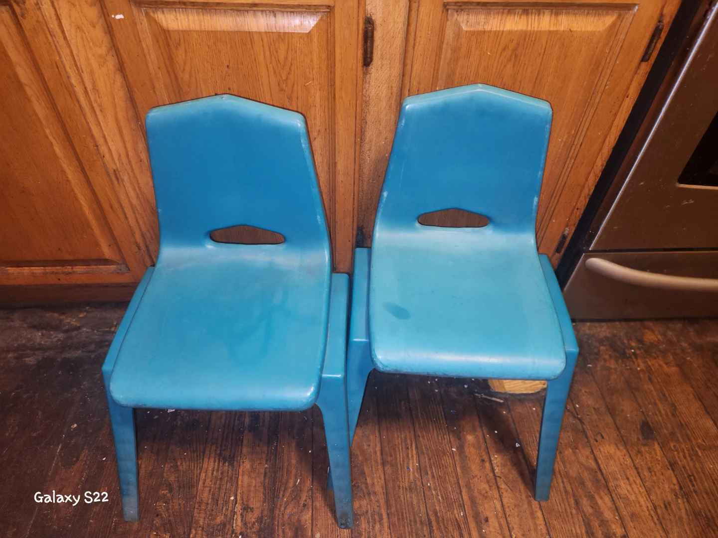 Set of Two Blue Plastic Children's Chairs