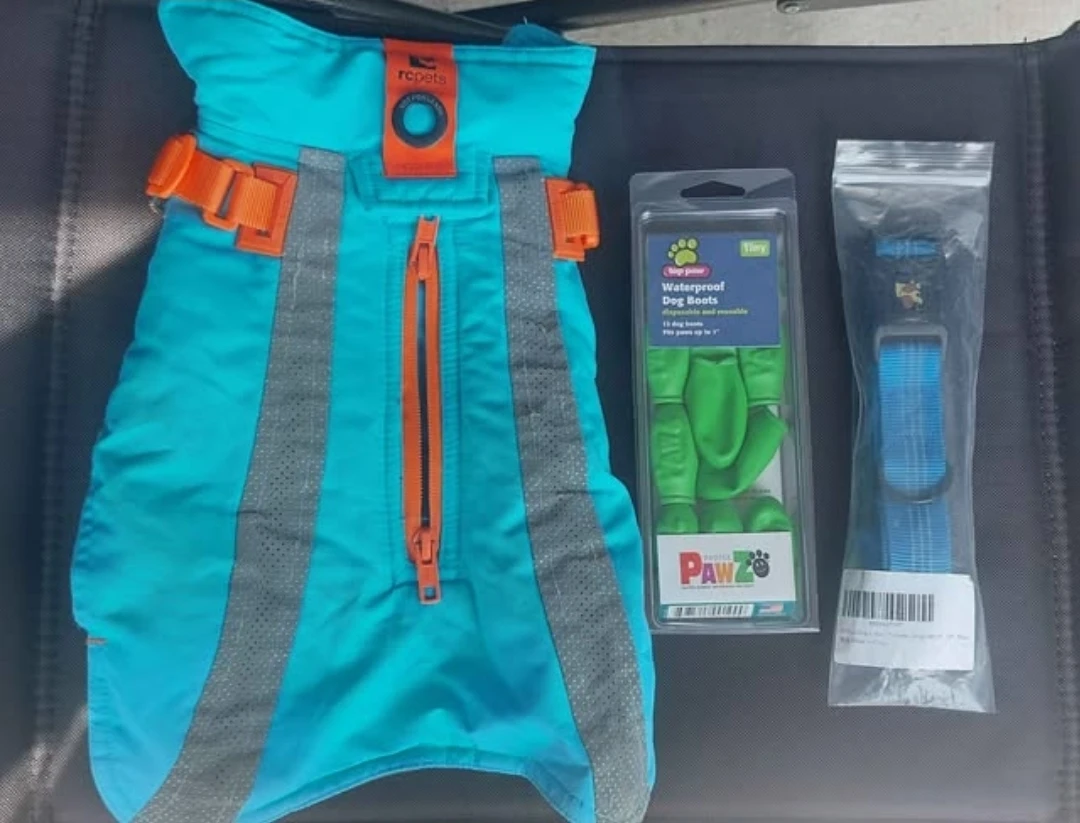 RC Pets Dog Coat, Pawz Boots, and air tag Collar