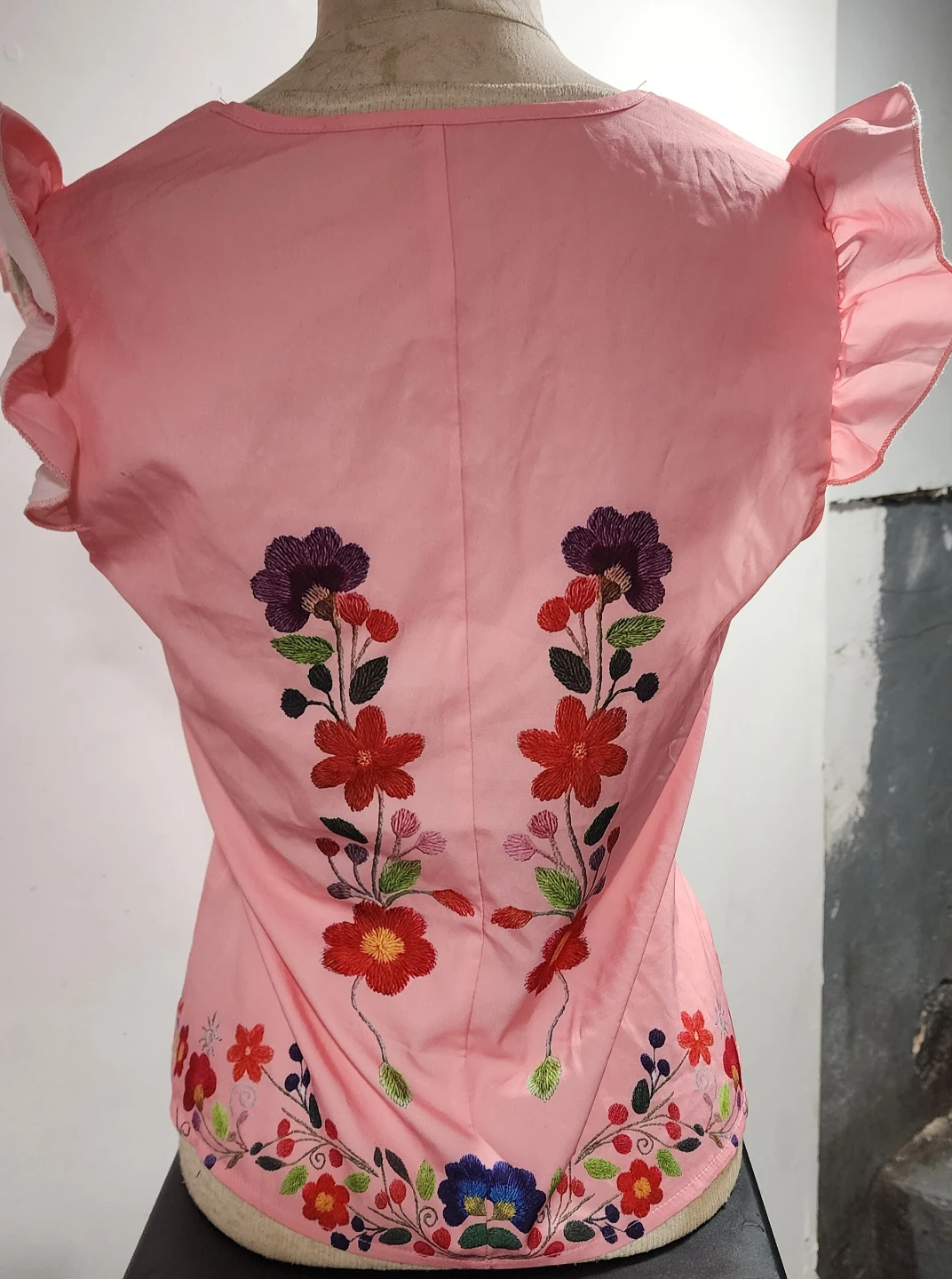 Pink Floral Embroidered Flutter Sleeve Top - photo 2