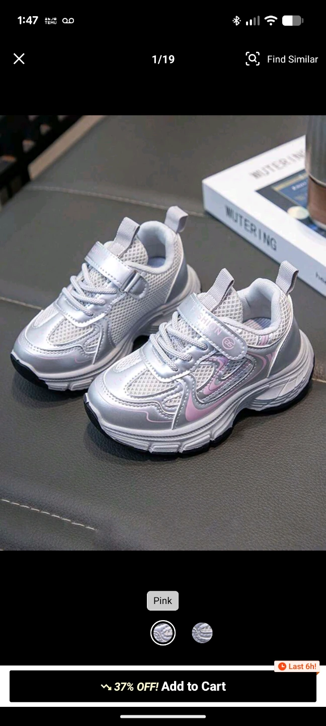 Children's Silver and Pink Fashion Sneakers size 33