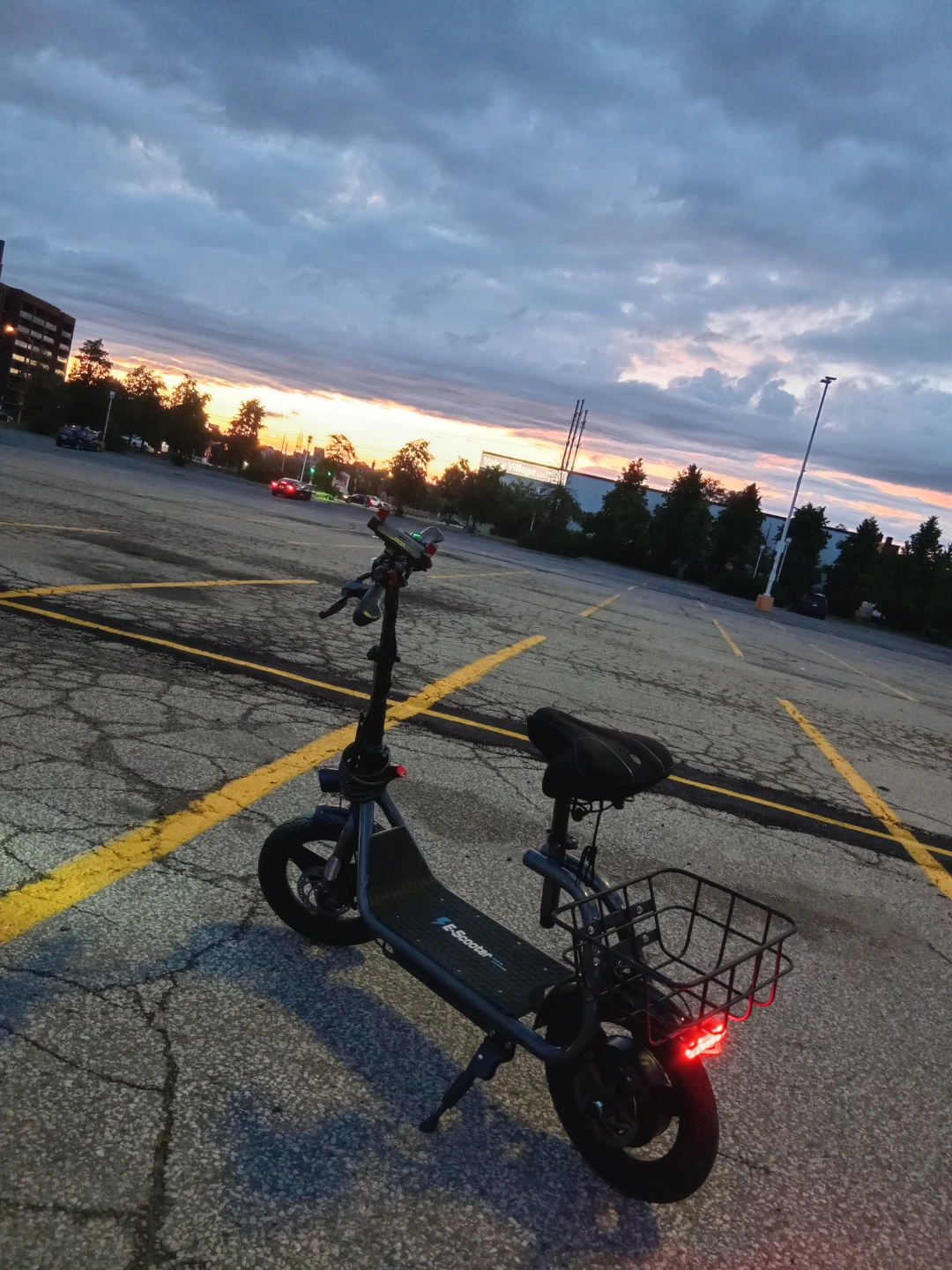 Electric Scooter with Seat and Rear Basket