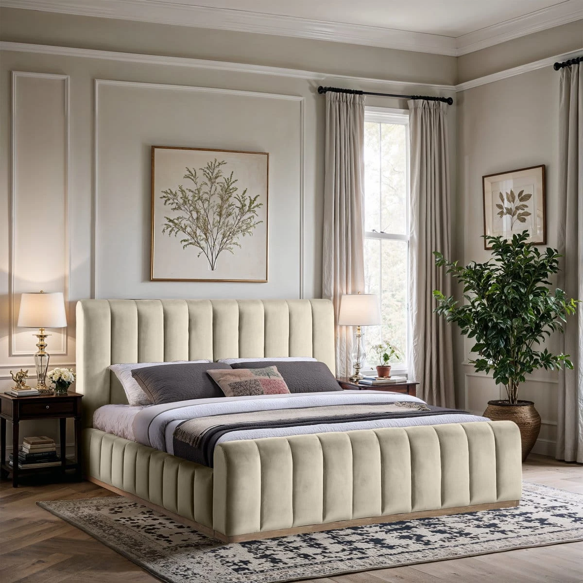 King Bed- Solid Wood with velvet upholstery - photo 2