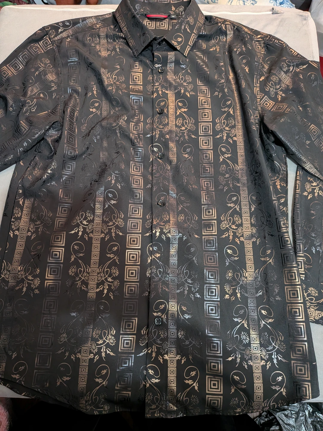 Black and Bronze Patterned Long Sleeve Shirt