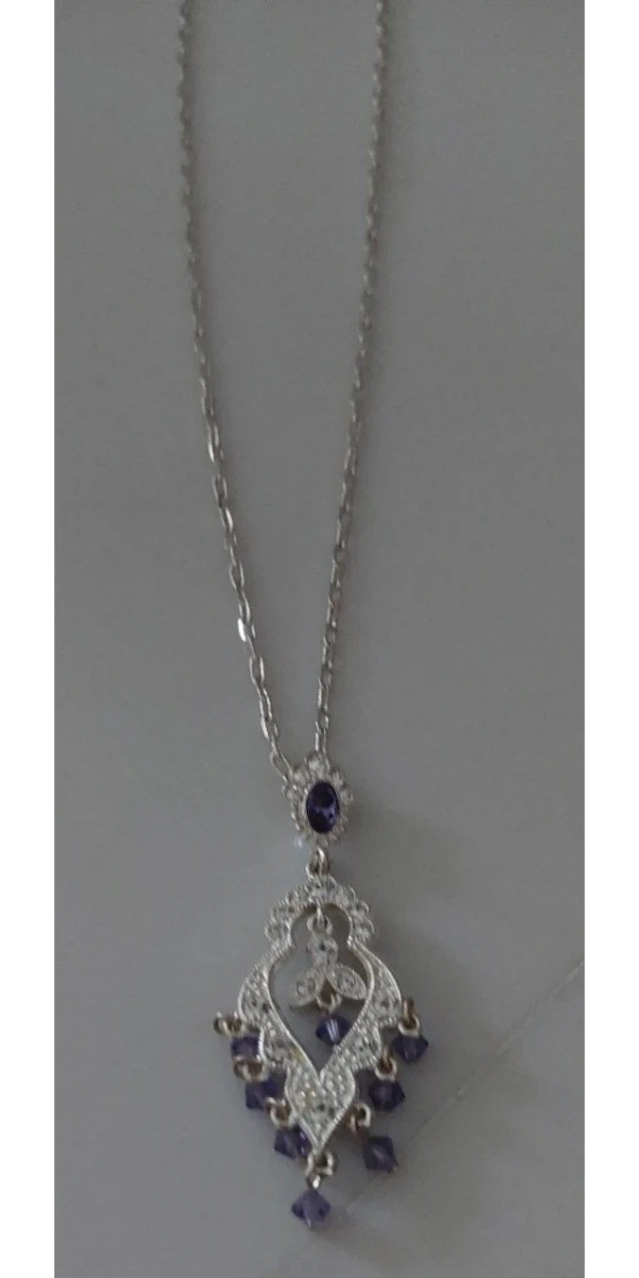 Silver-Tone Pendant Necklace with Purple Accents - photo 2