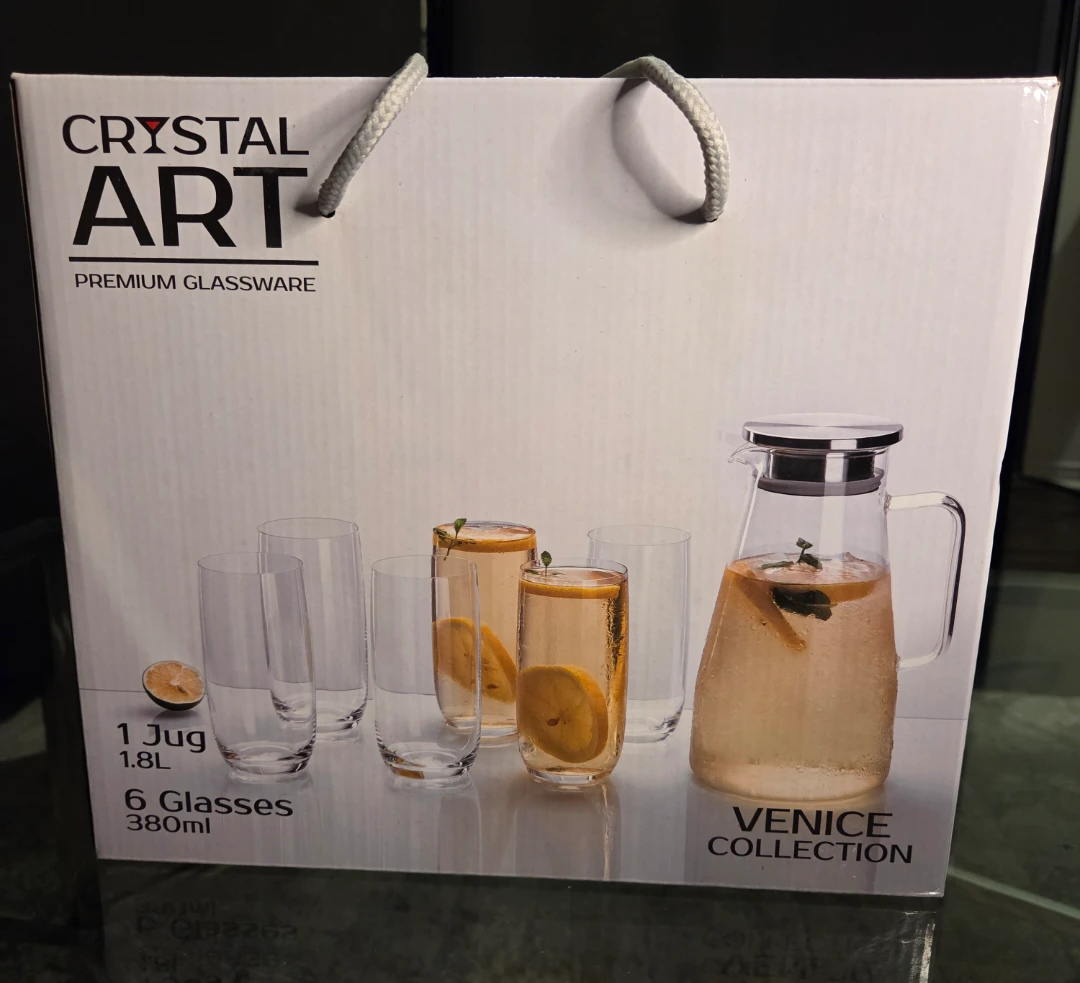 Crystal Art Venice Collection Glassware Set (1 Jug, 6 Glasses)