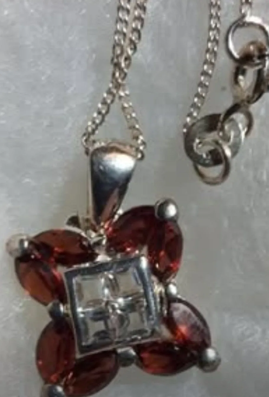 Genuine Garnet and White Topaz Solid 925 Silver Necklace - photo 2