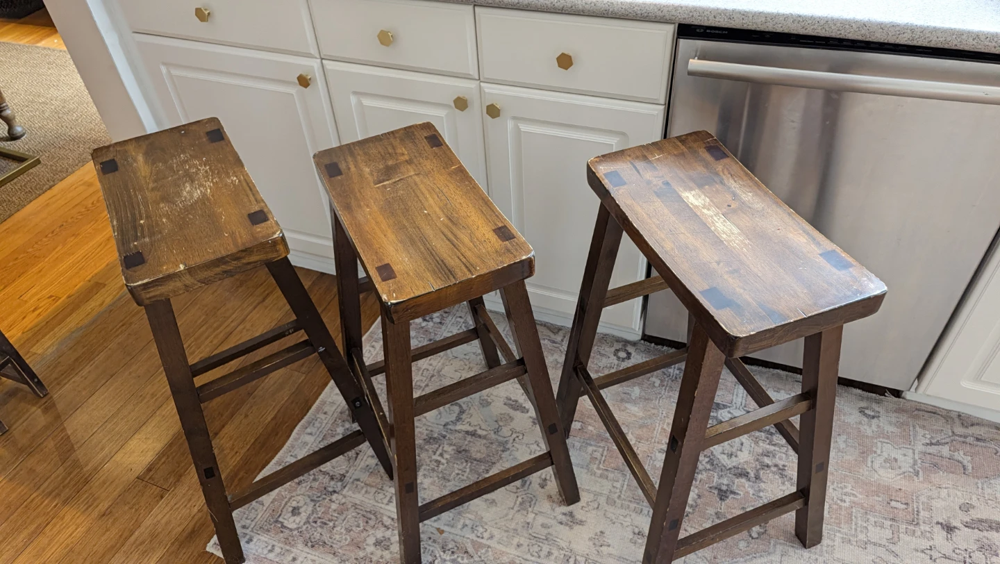 Set of 3 Wooden Bar Stools