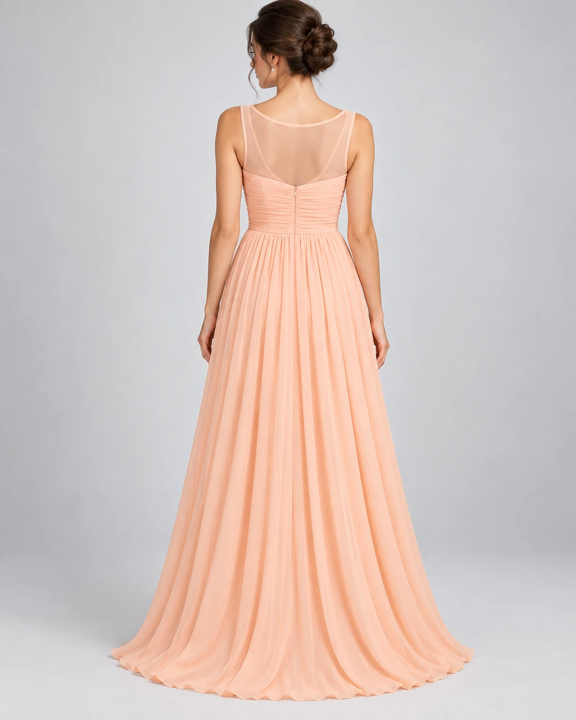 Peach Chiffon Floor-Length Evening Gown - photo 3