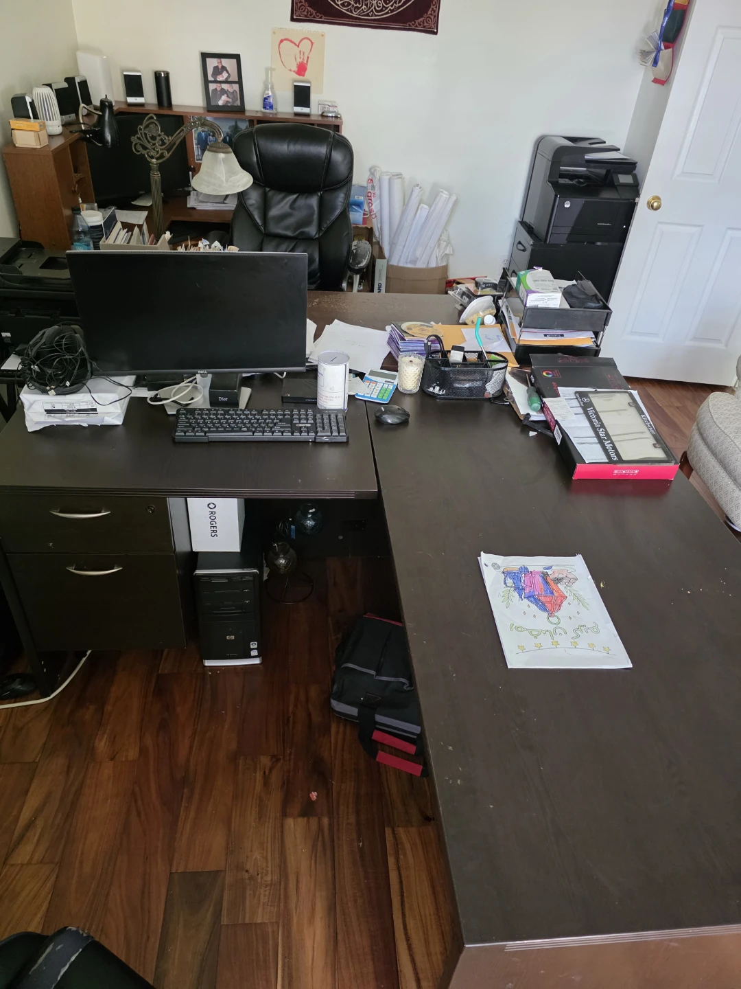 Large Dark Brown L-Shaped Office Desk - photo 2