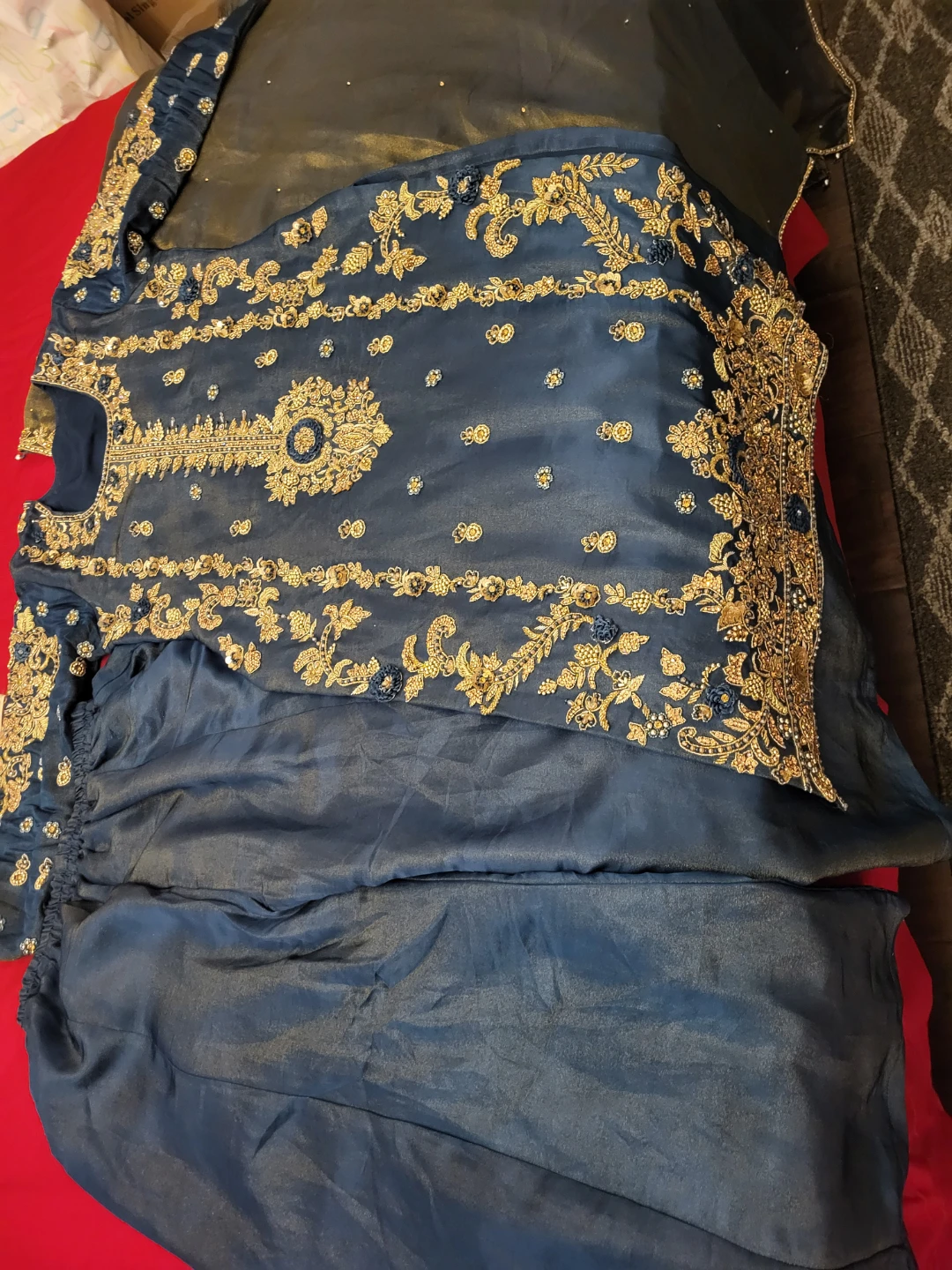 Blue Embroidered Zardowzi work dress with Pants and Dupatta - photo 4