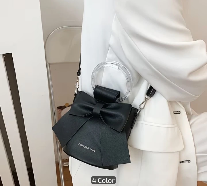 White Bow Handbag with Clear Ring Handle - photo 3