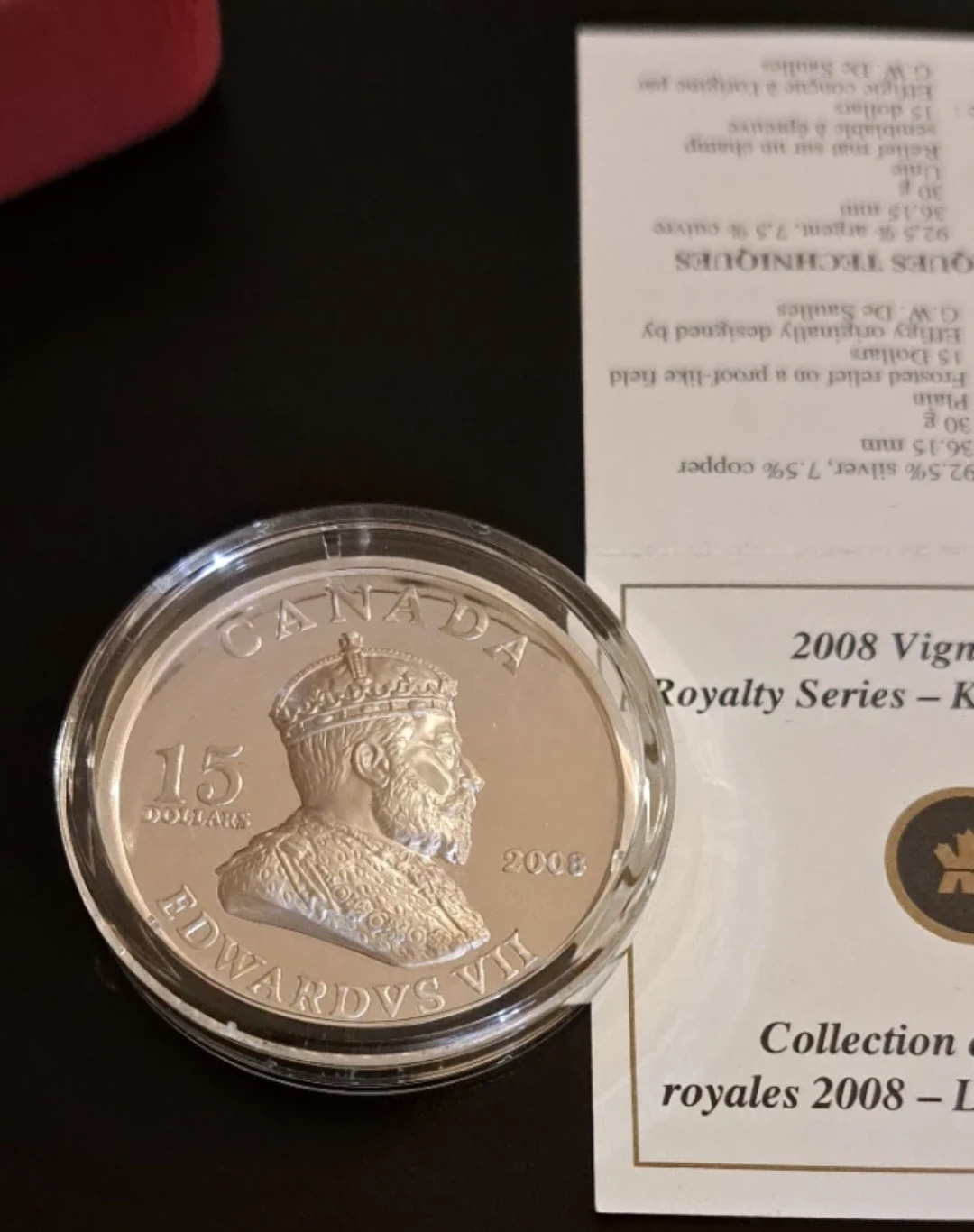 2008 Canada 15 Dollars King Edward VII, .925 Silver Coin - photo 2