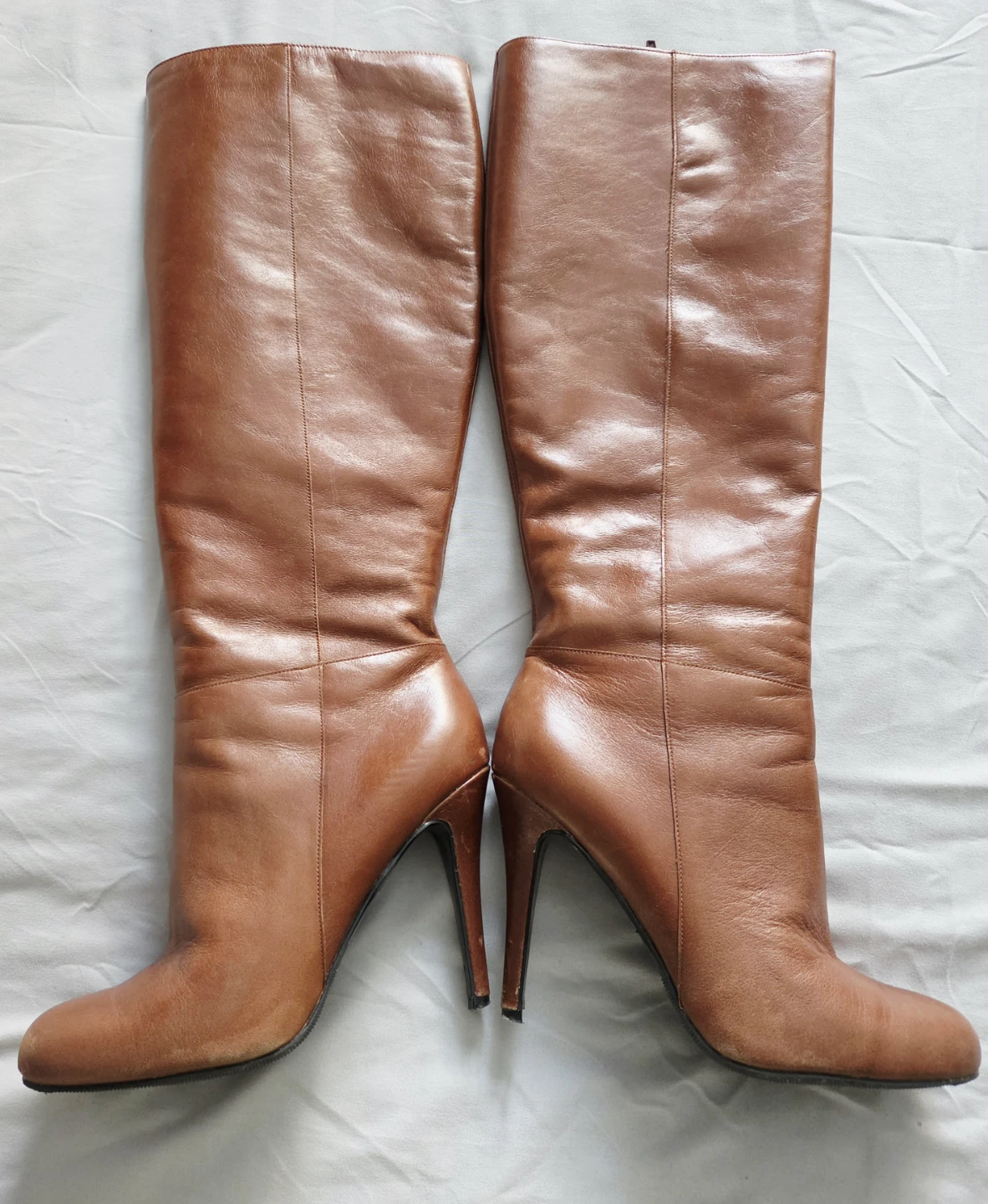 Brown Leather Heeled Knee-High Boots