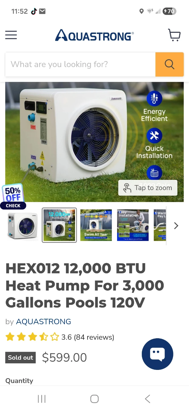 AQUASTRONG HEX012 12,000 BTU Pool Heat Pump 120V