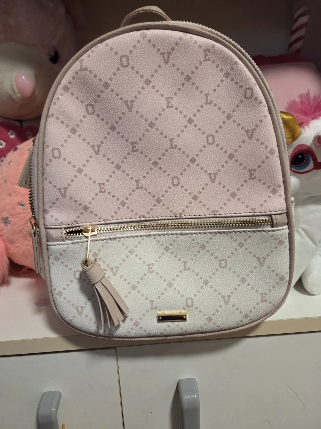 Pink and White Patterned Mini Backpack