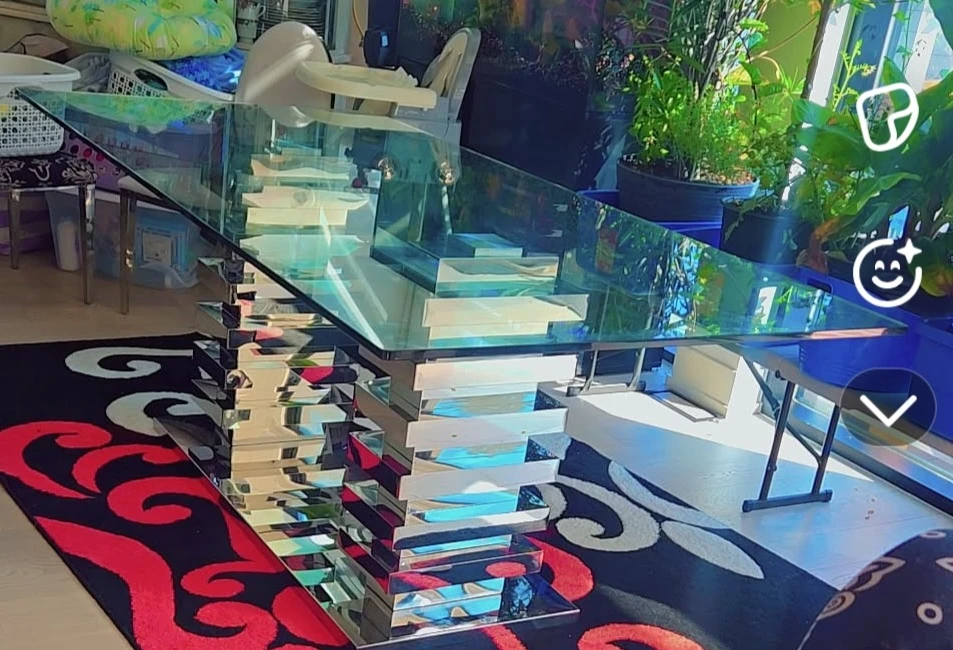 Modern Glass Dining Table with Mirrored Base