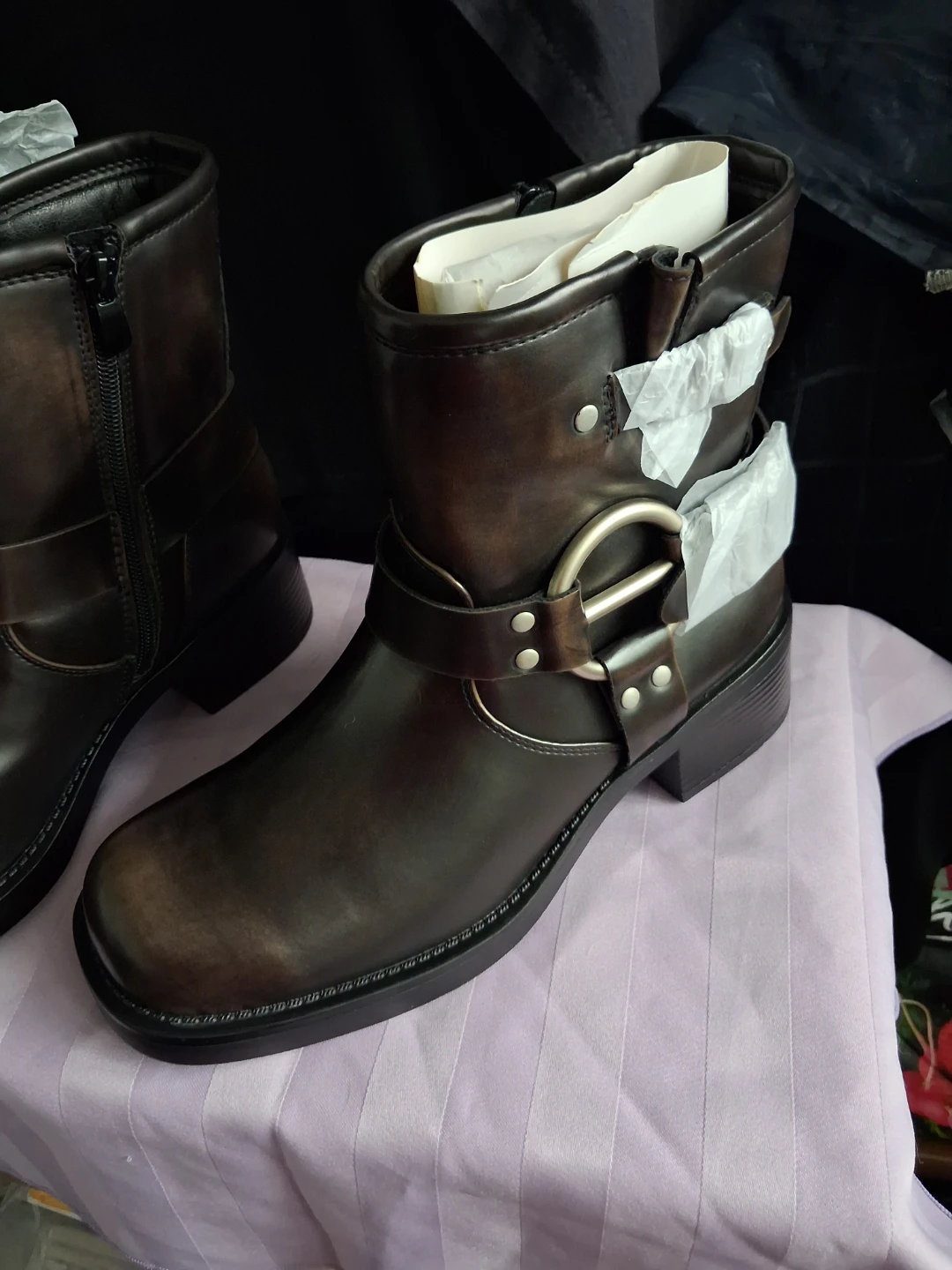 Dark Brown Buckle Moto Boots - photo 4