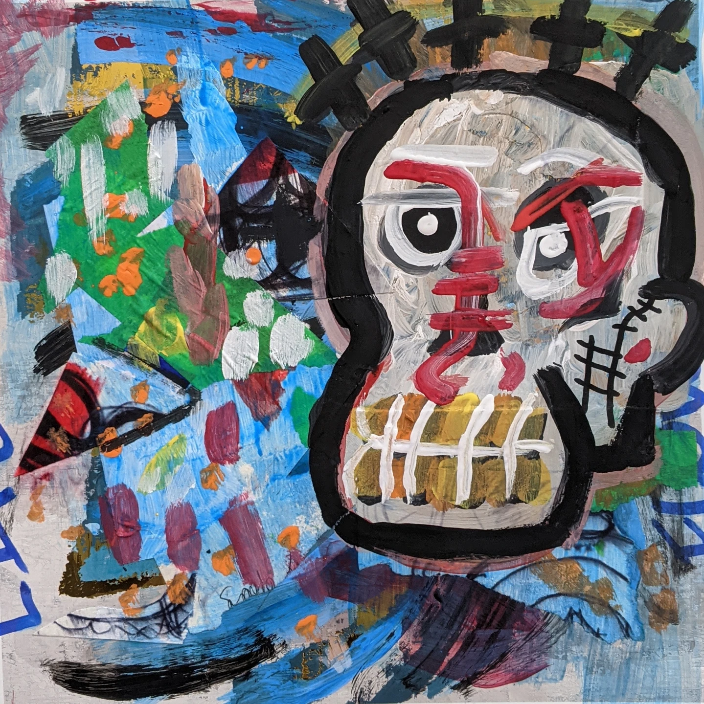 12x12 Original Basquait Style Painting With Frame