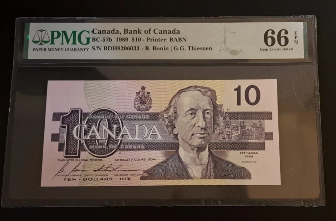 1989 $10 Canadian Banknote PMG 66 Gem Uncirculated