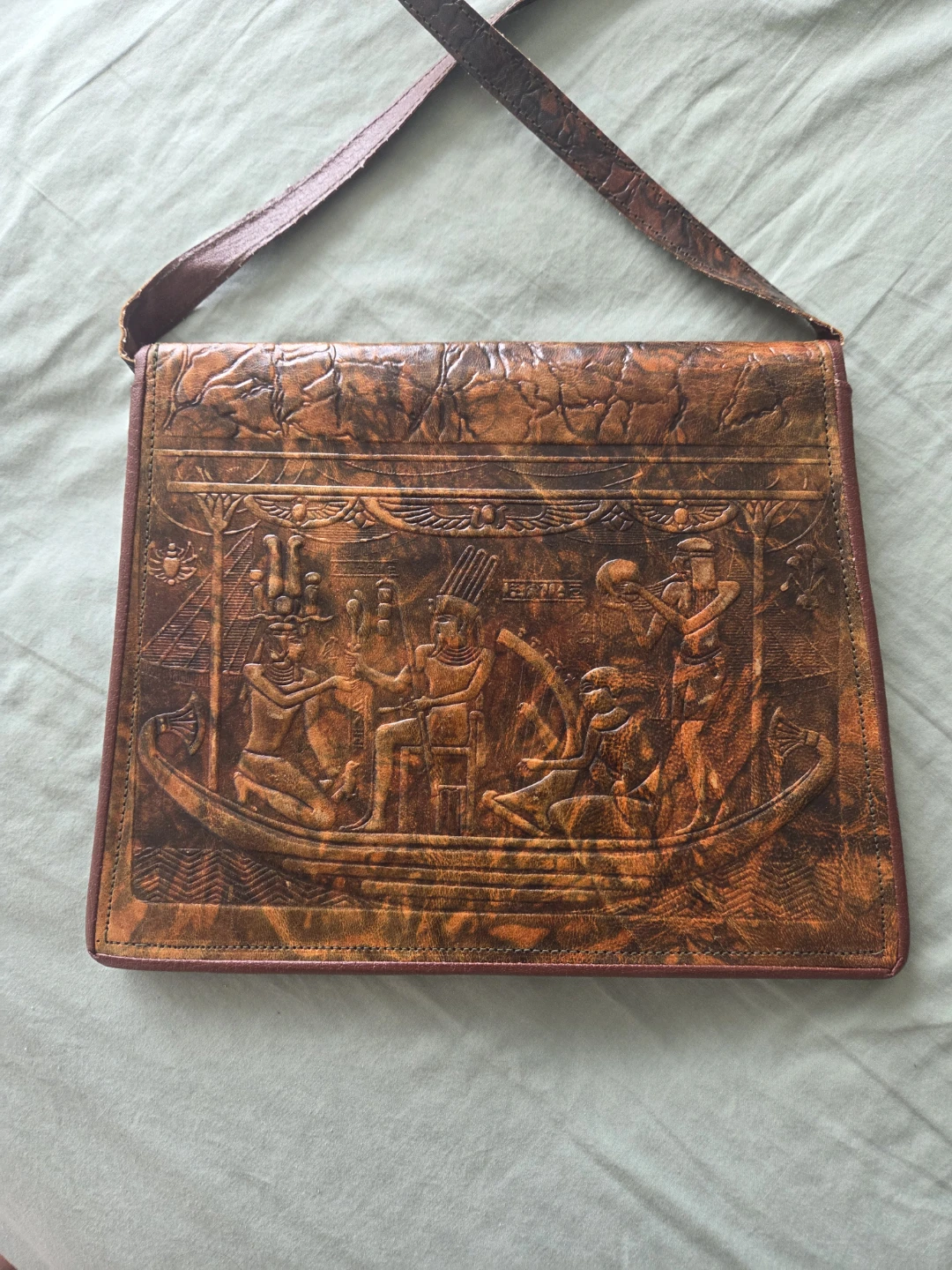 Handmade Egyptian Themed Leather Shoulder Bag - photo 2