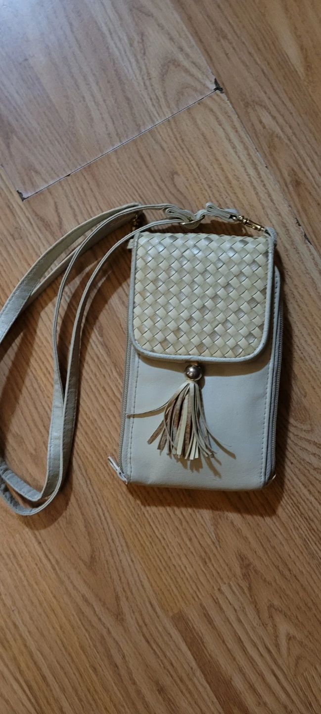 Cream Woven Crossbody Phone Wallet