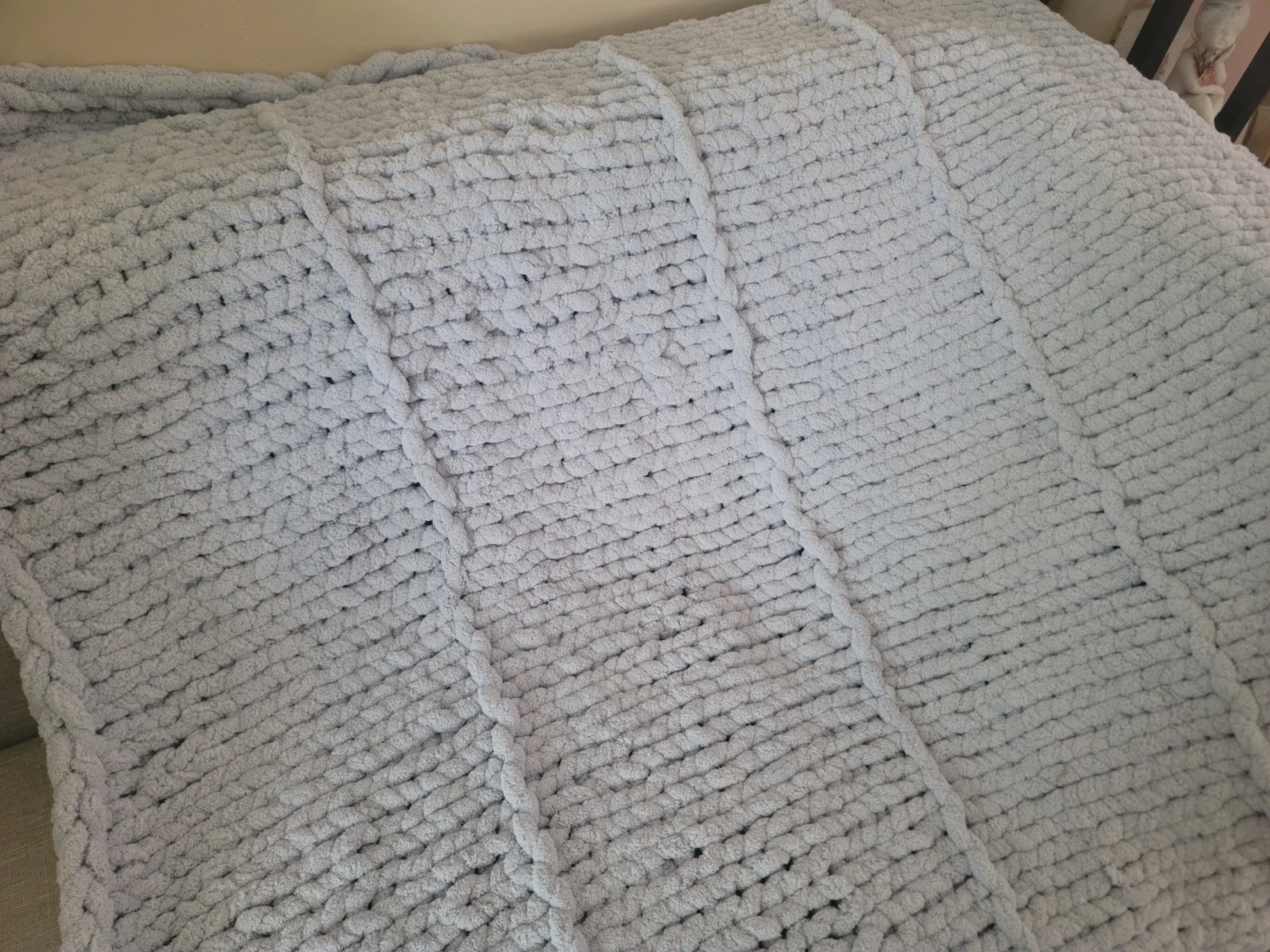 Handcrafted Bluish-Grey Chunky Crochet Blanket 50" × 45"