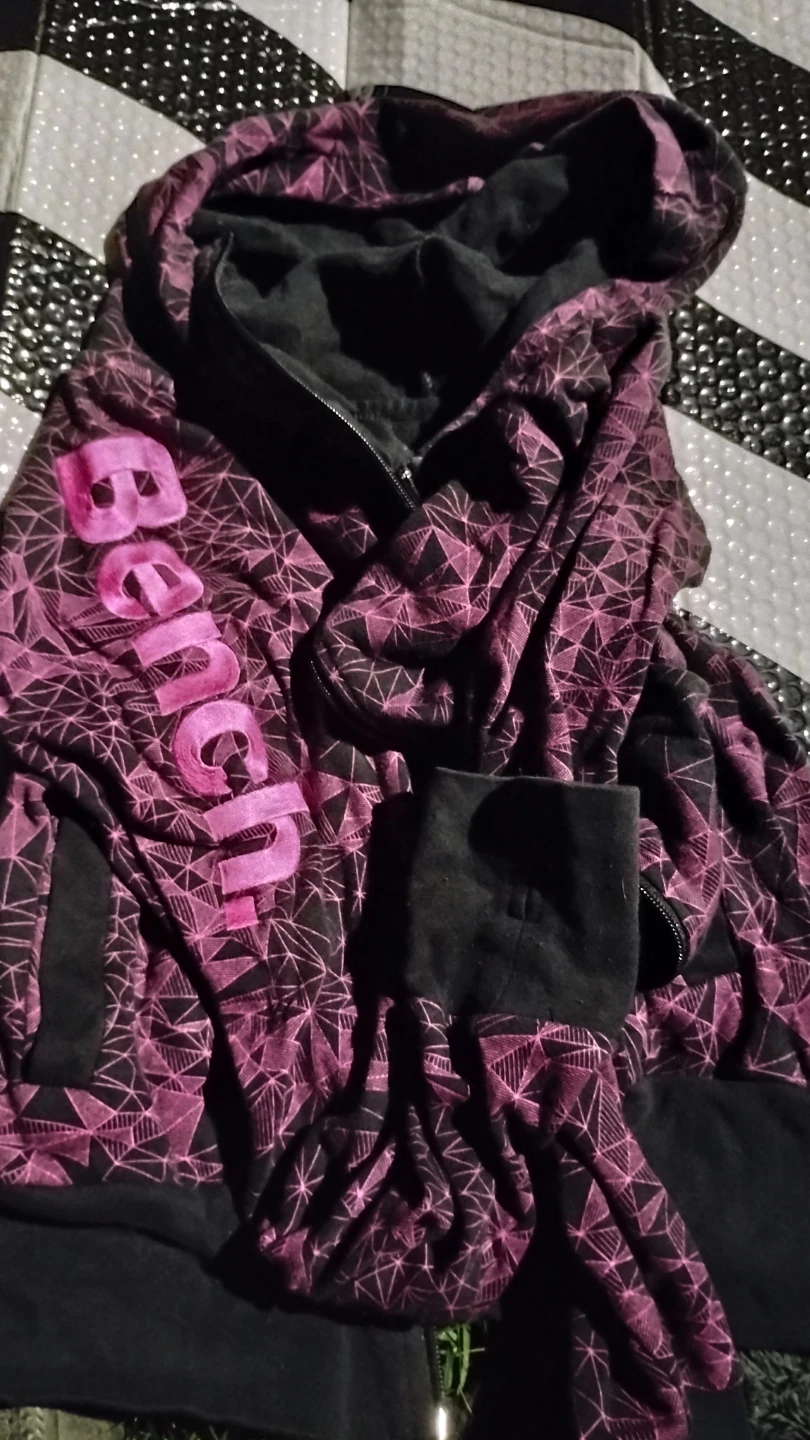 Bench Geometric Zip-Up Hoodie (Pink/Black) - Size Medium
