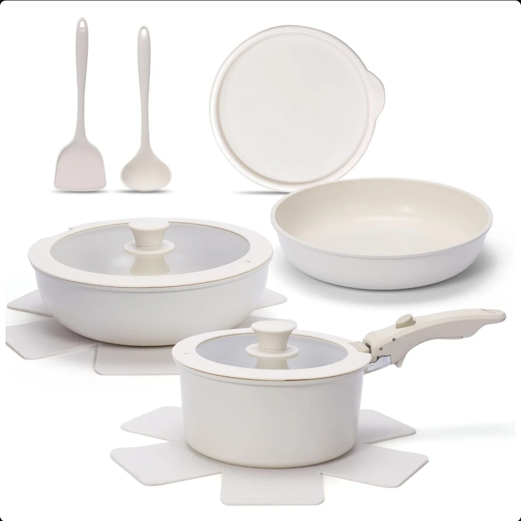 LEADKooKers Non-Stick Cookware Set with Removable Handle