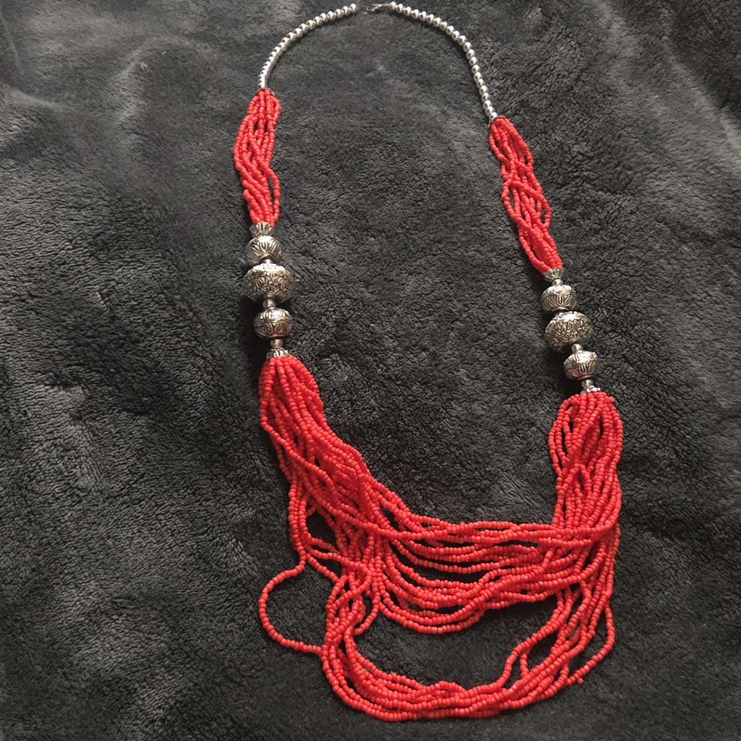 Red beaded multi strands necklace