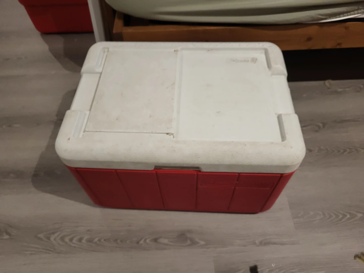 Coleman Red and White Cooler with Flipping Door