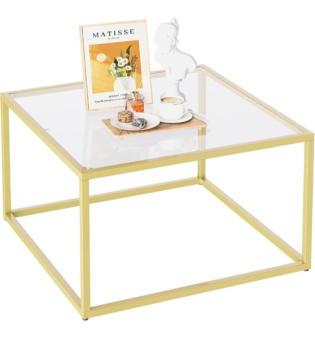 Square Glass Coffee Table with Metal Frame - photo 4