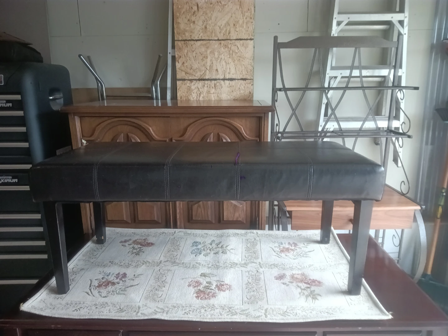 🏈Dark Brown Faux Leather Bench