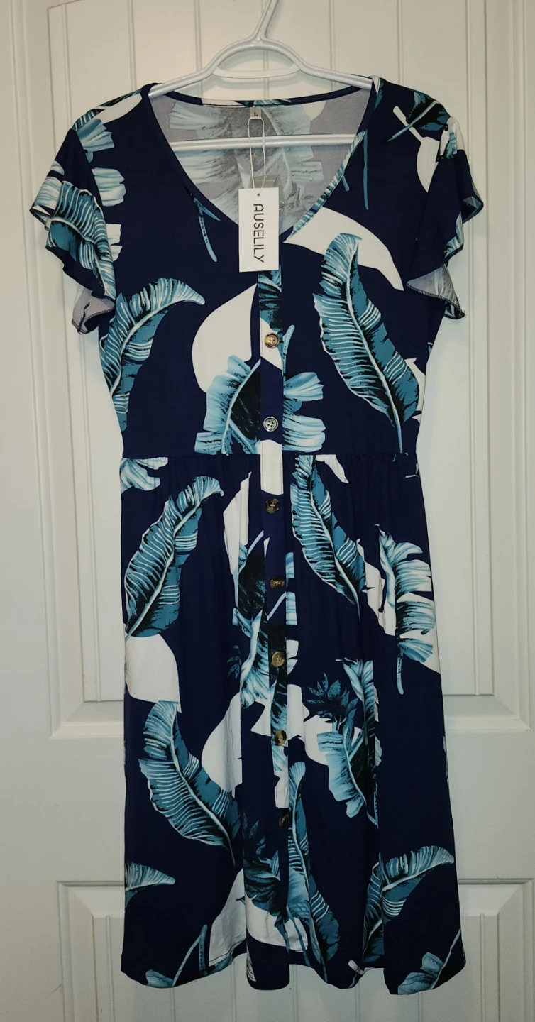 Auselily Tropical Print Midi Dress