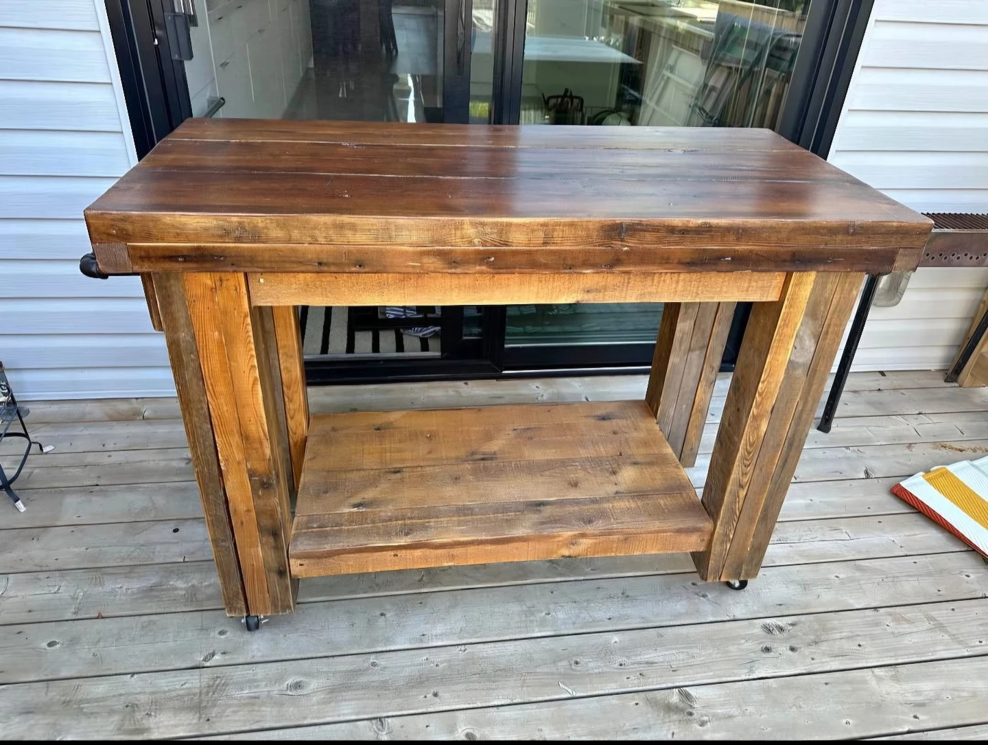 Rustic Wood Kitchen Island with Casters
