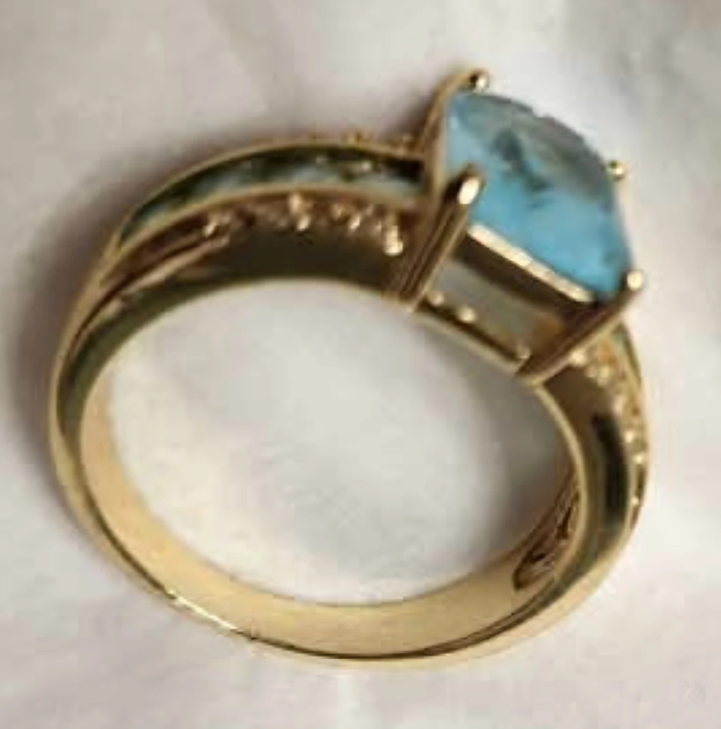 RING Faux Aquamarine gold plate Size 10 - photo 3