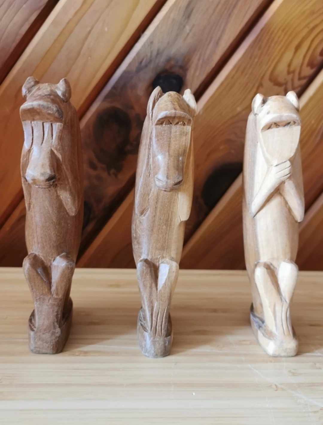 Vintage Hand-Carved Wooden Three Wise Monkeys Figurines - photo 3