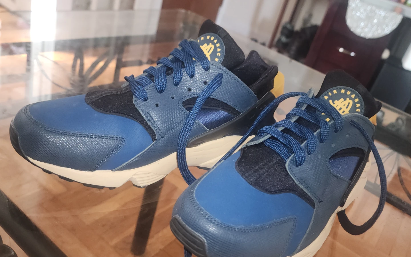 Nike Air Huarache Blue and Tan Sneakers