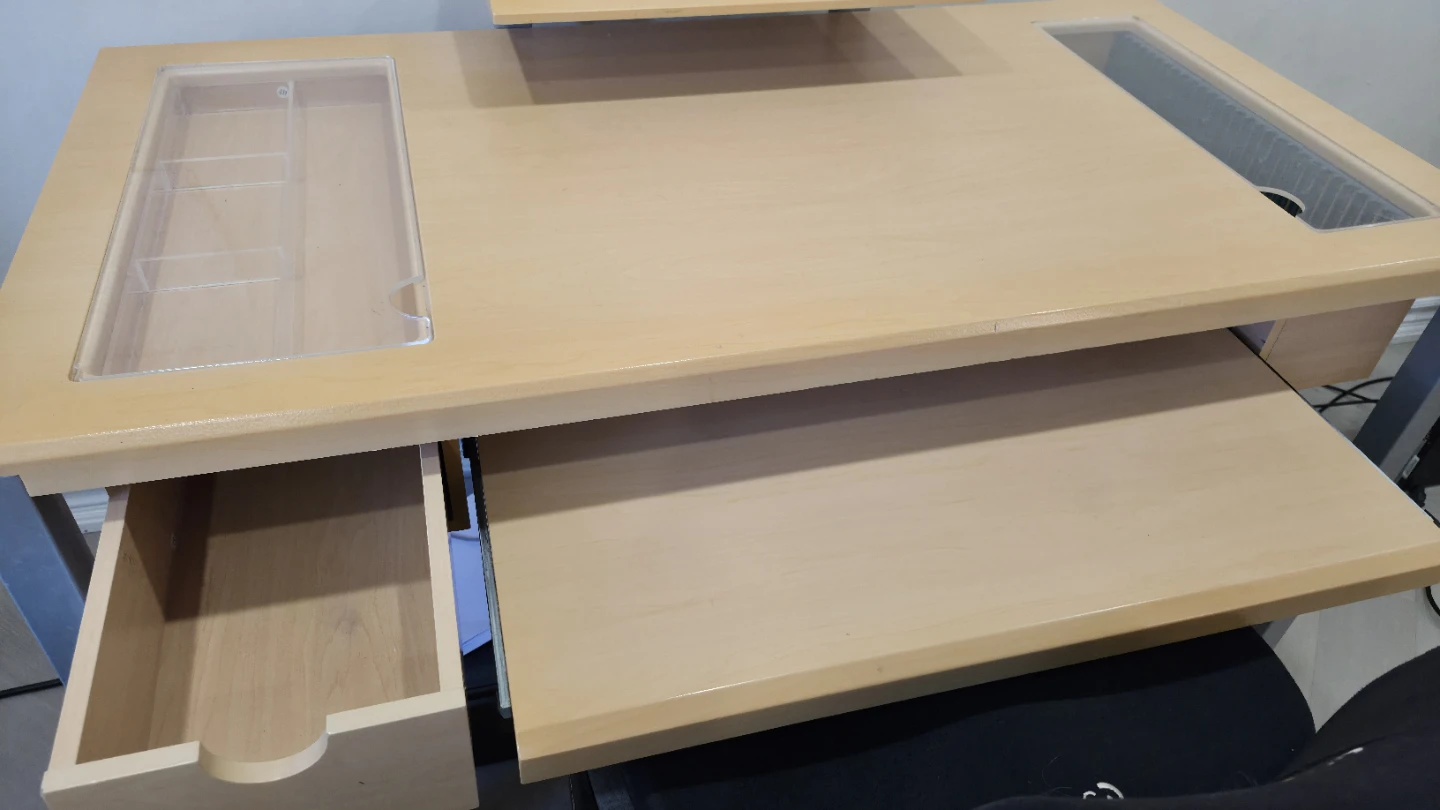 Light Wood Desk with Keyboard Tray and Office Chair - photo 3