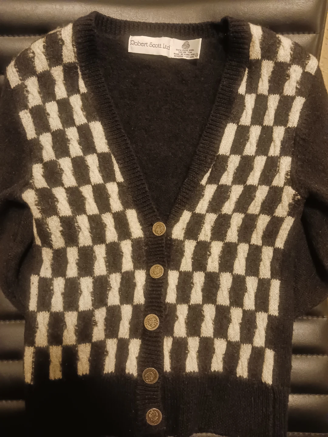 🏈 Robert Scott Ltd. Wool Checkerboard Cardigan