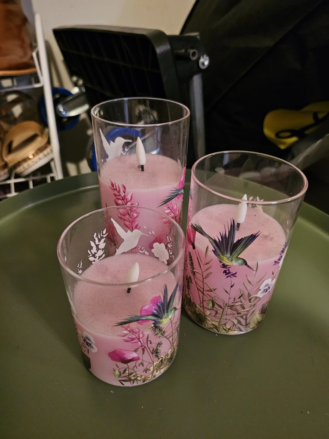 Set of 3 Hummingbird LED Glass Candles