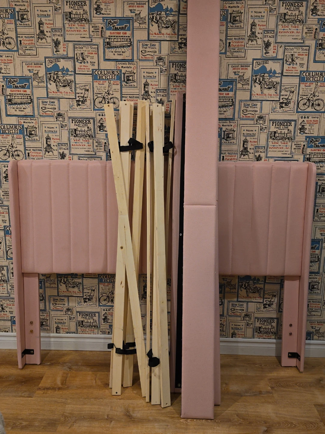 Pink Upholstered Headboard with Slats