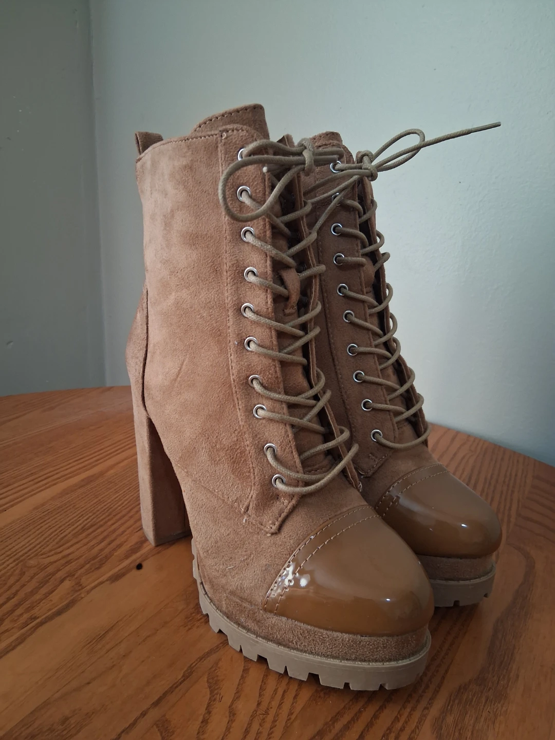 Tan Suede Lace-Up Platform Boots - photo 5