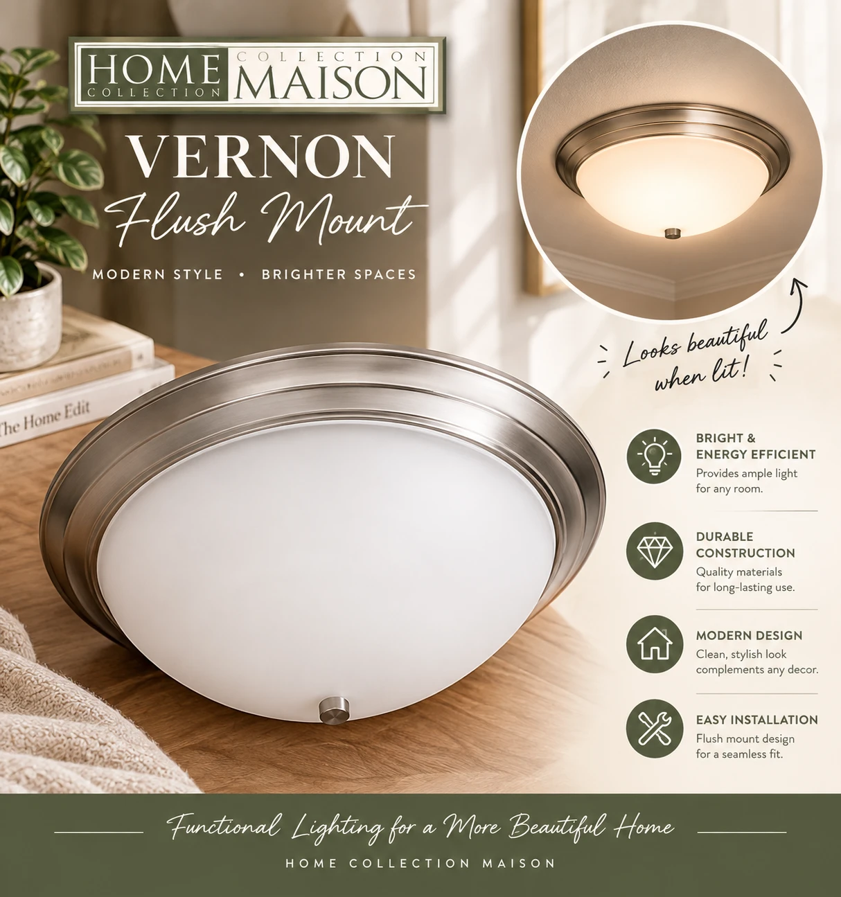 💡Home Collection Maison Vernon Flush Mount💡